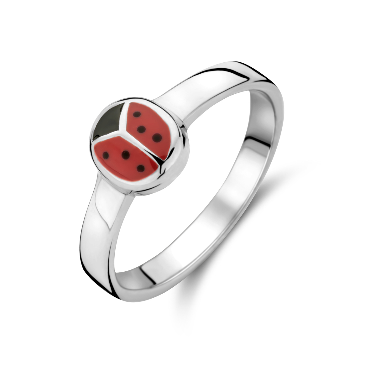 Gerhodineerd 925 Zilveren ring uitgevoerd met een lieveheersbeestje.