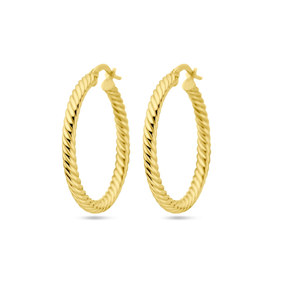 14k Geelgouden oorringen met een dikte van 3mm.