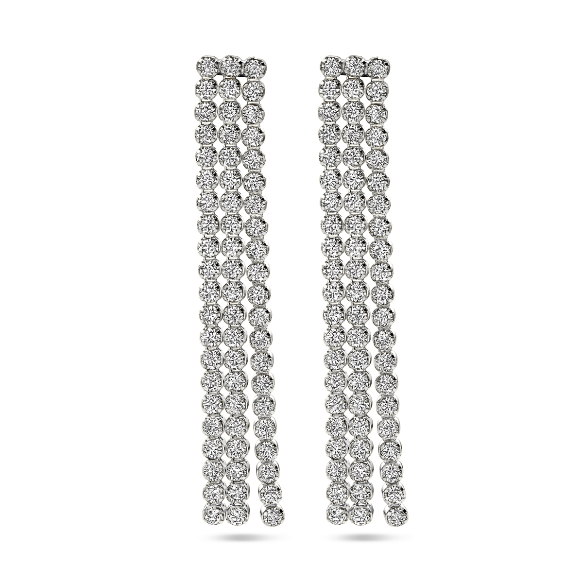 Gerhodineerd 925 zilveren oorhangers uitgevoerd met zirkonia. De oorhangers hebben een totale hoogte van 50mm.
