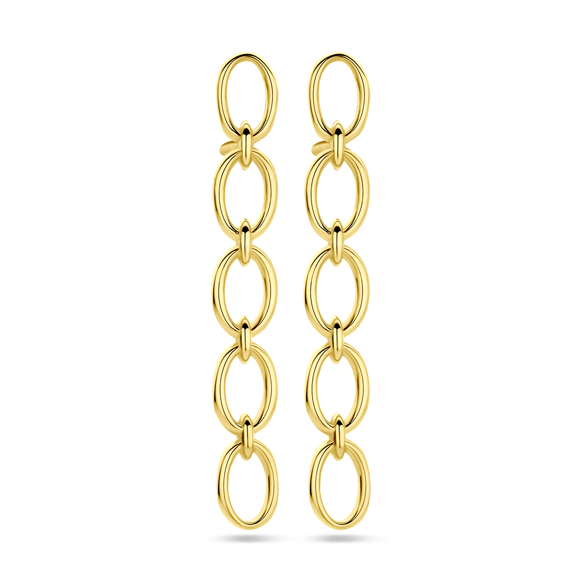 14k Geelgouden oorhangers. De oorhangers hebben een afmeting van 31x4.5mm.