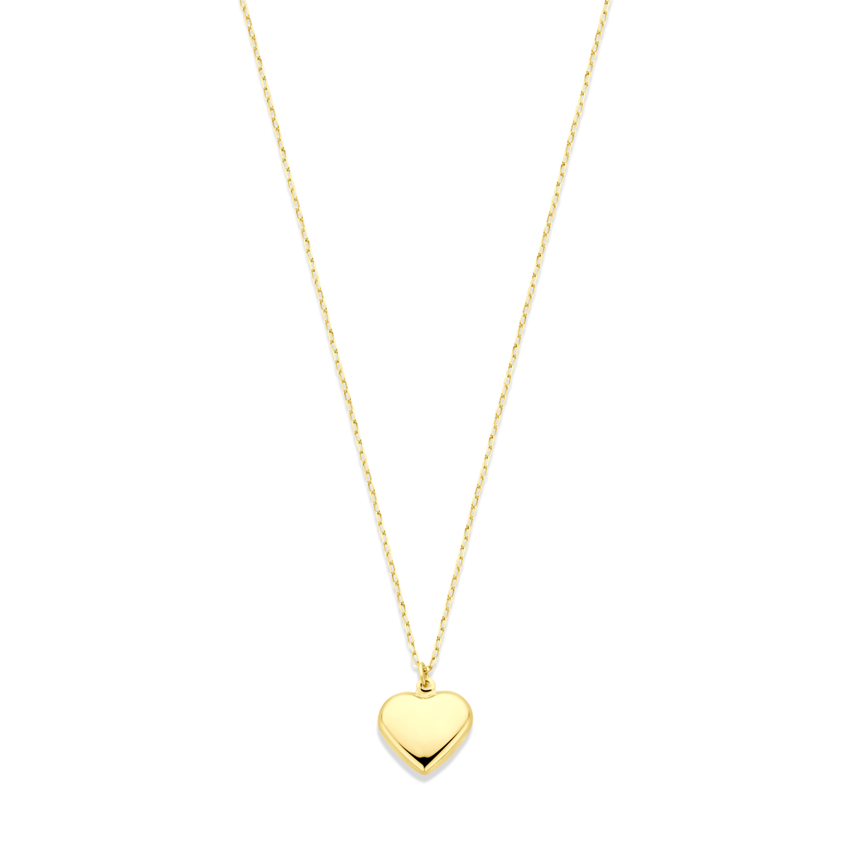 14k Geelgouden collier uitgevoerd met een hartje. Het collier heeft draaglengtes van 42-45cm.