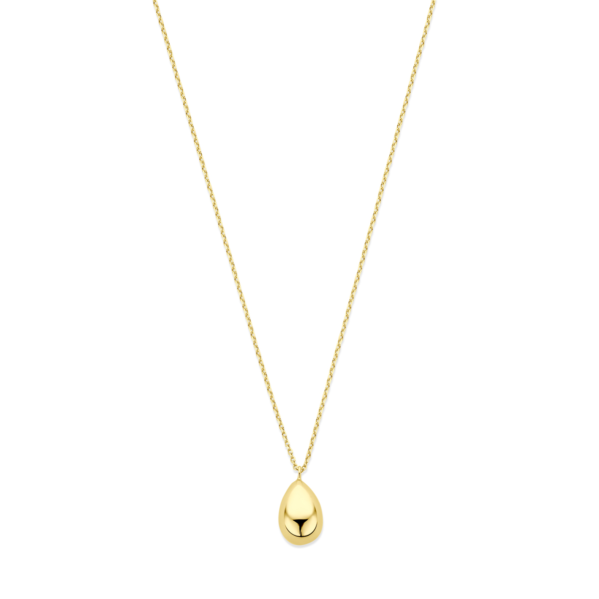 14k Geelgouden collier uitgevoerd met een druppel. Het collier heeft draaglengtes van 42-45cm.