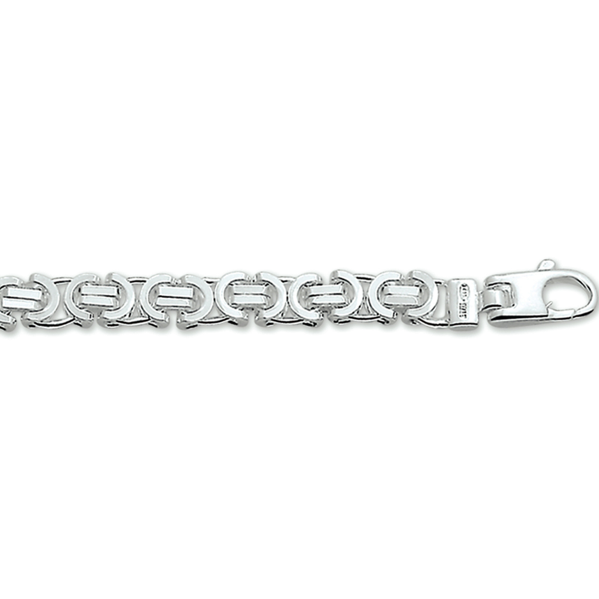 Zilveren collier met platte konings schakel.

Gender: heren
Breedte: 5.5 mm
Langste lengte: 60 mm