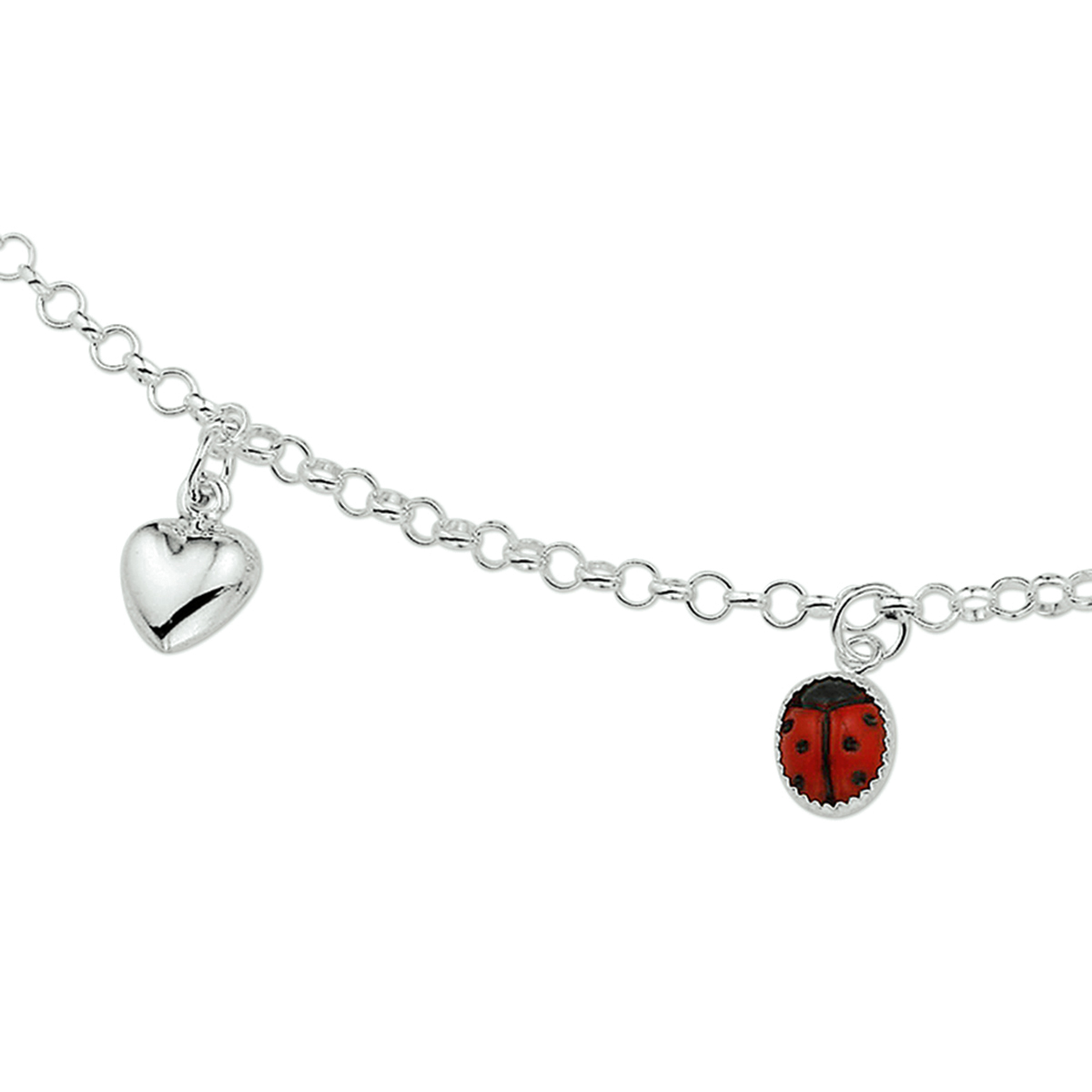 Beschrijving: Zilveren collier met een lieveheersbeestje en diverse andere bedels. 
Verpakt per: 1
Doelgroep: kinderen
Langste lengte: 38 mm