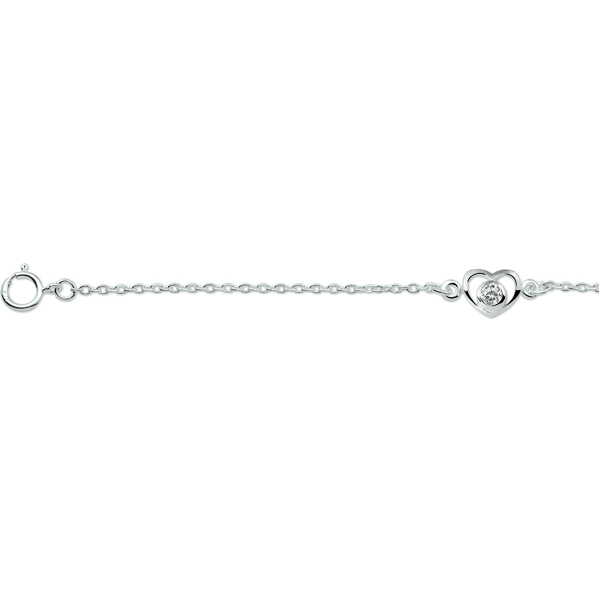 Beschrijving: Zilveren armband met een open hart en zirkonia. De lengte bedraagt 13cm met 2cm extensie. De schakelbreedte bedraagt 1.5mm. 
Uniekenummer serie: 26368
Doelgroep: kinderen
Breedte: 1.5 mm
Kortste lengte: 13 mm
Langste lengte: 15 mm