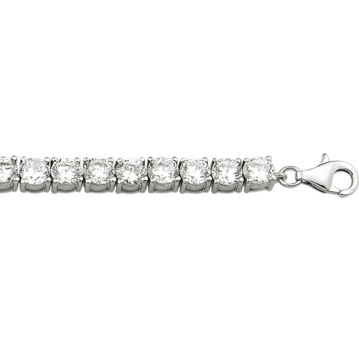 Gerhodineerd zilveren tennisarmband met zirkonia. 

Breedte: 5.2 mm
Langste lengte: 18.5 mm
Zetting: alliance (chatonzetting)