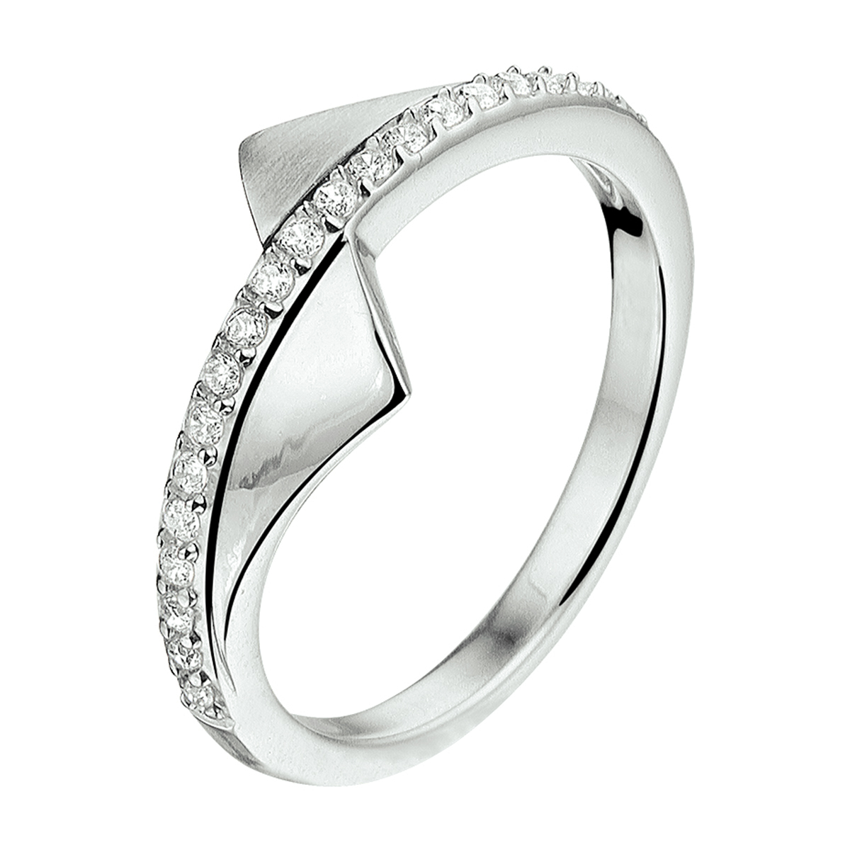 De ring is gemaakt van gerhodineerd zilver en is zilverkleurig. Het is een sieraad voor dames.