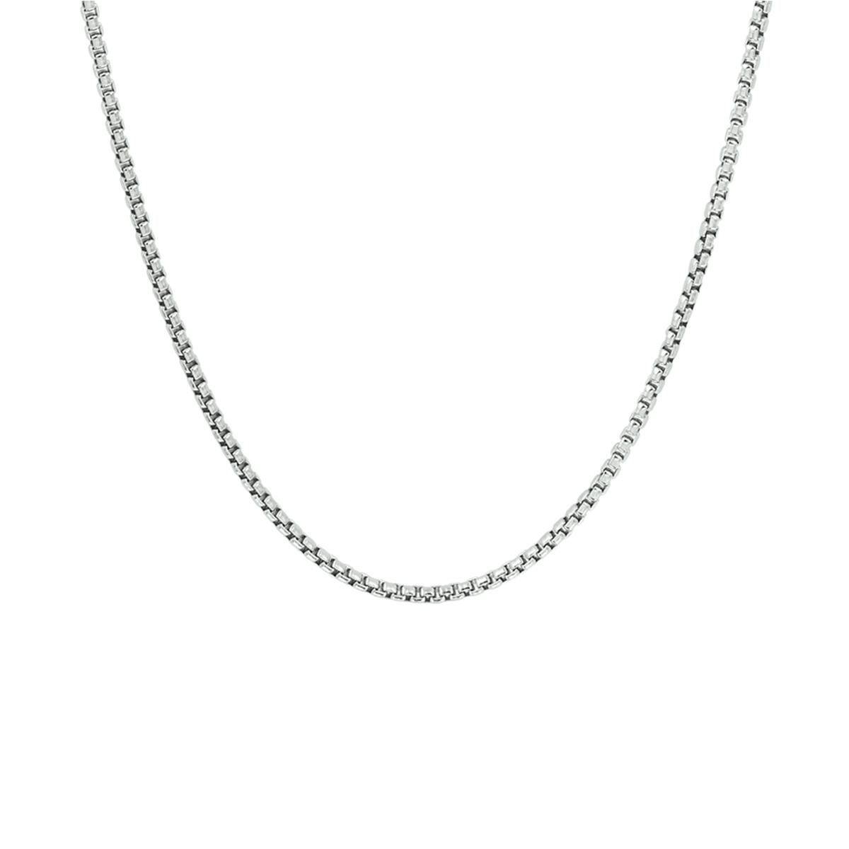 Beschrijving: Gerhodineerd zilveren collier met een venetiaanse schakel van 1.5mm. Het collier heeft een draaglengte van 45cm en is uitgevoerd met een stevige karabijn sluiting. Info: Gerhodineerd zilver is door de rhodiumlaag beter bestand tegen verkleuren en krassen.