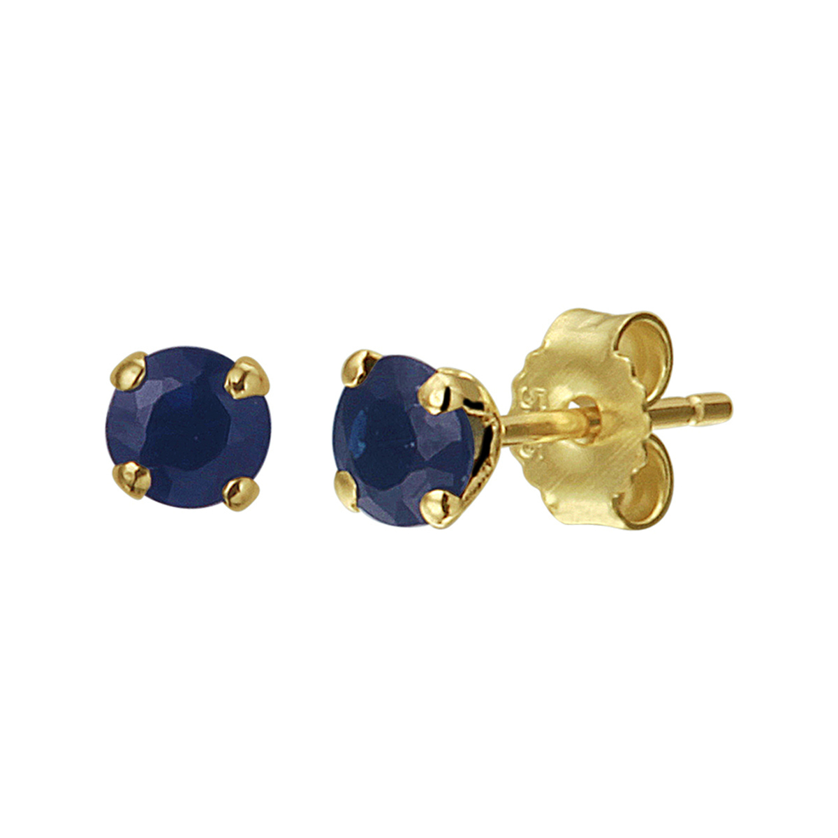 Stoere geelgouden oorknop met een briljant geslepen saffier van 4mm uitgevoerd met een stevige poussette sluiting. 
Zetting: solitaire (chatonzetting)