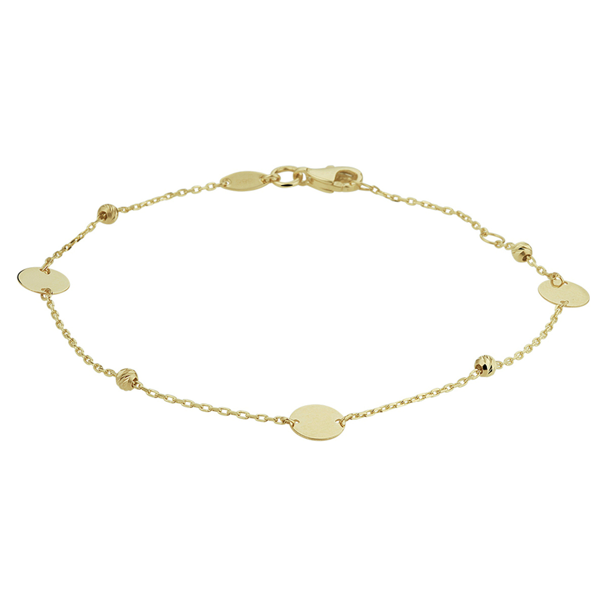 Trendy 14k geelgouden 0.9mm anker armband met draaglengtes van 17 en 19cm. Uitgevoerd met rondjes van 6.5mm en bolletjes van 2.5mm. De armband heeft een karabijn sluiting en is goed te combineren met bijpassende sieraden uit onze collectie.