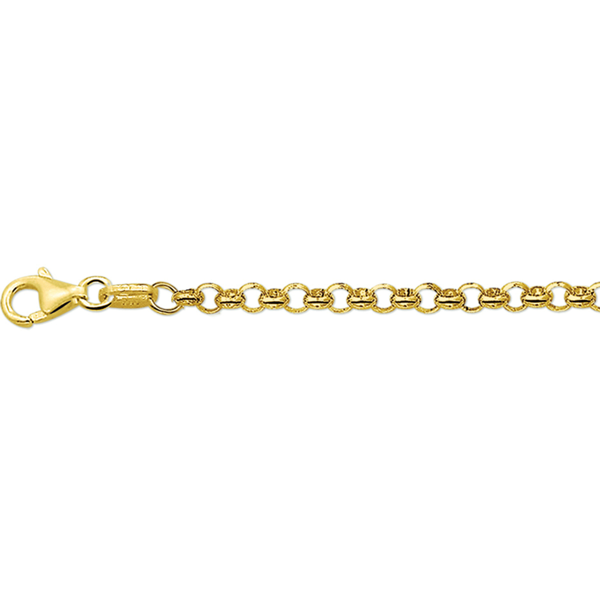 14-karaats geelgouden armband in jasseronschakel.
Breedte: 3.3 mm. Langste lengte: 19 cm