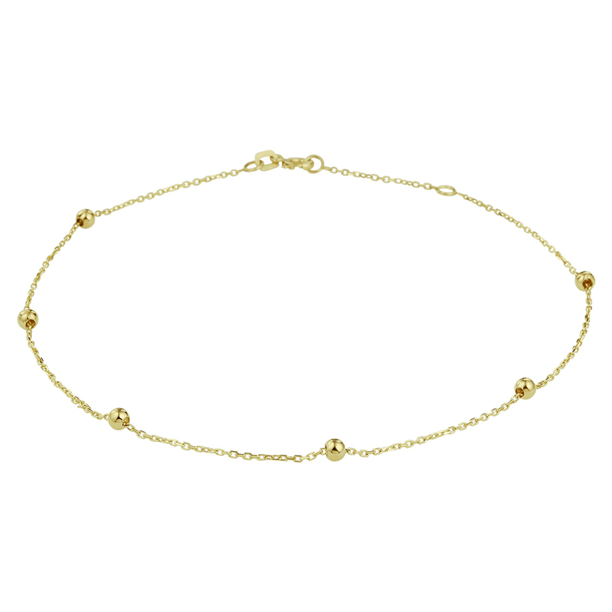 Geelgouden 1mm anker enkelbandje met draaglengtes van 24 en 26cm uitgevoerd met poli afgewerkte bolletjes van 3mm. De armband is te combineren met bijpassende sieraden uit onze collectie.Tip: Leuk om kado te geven!