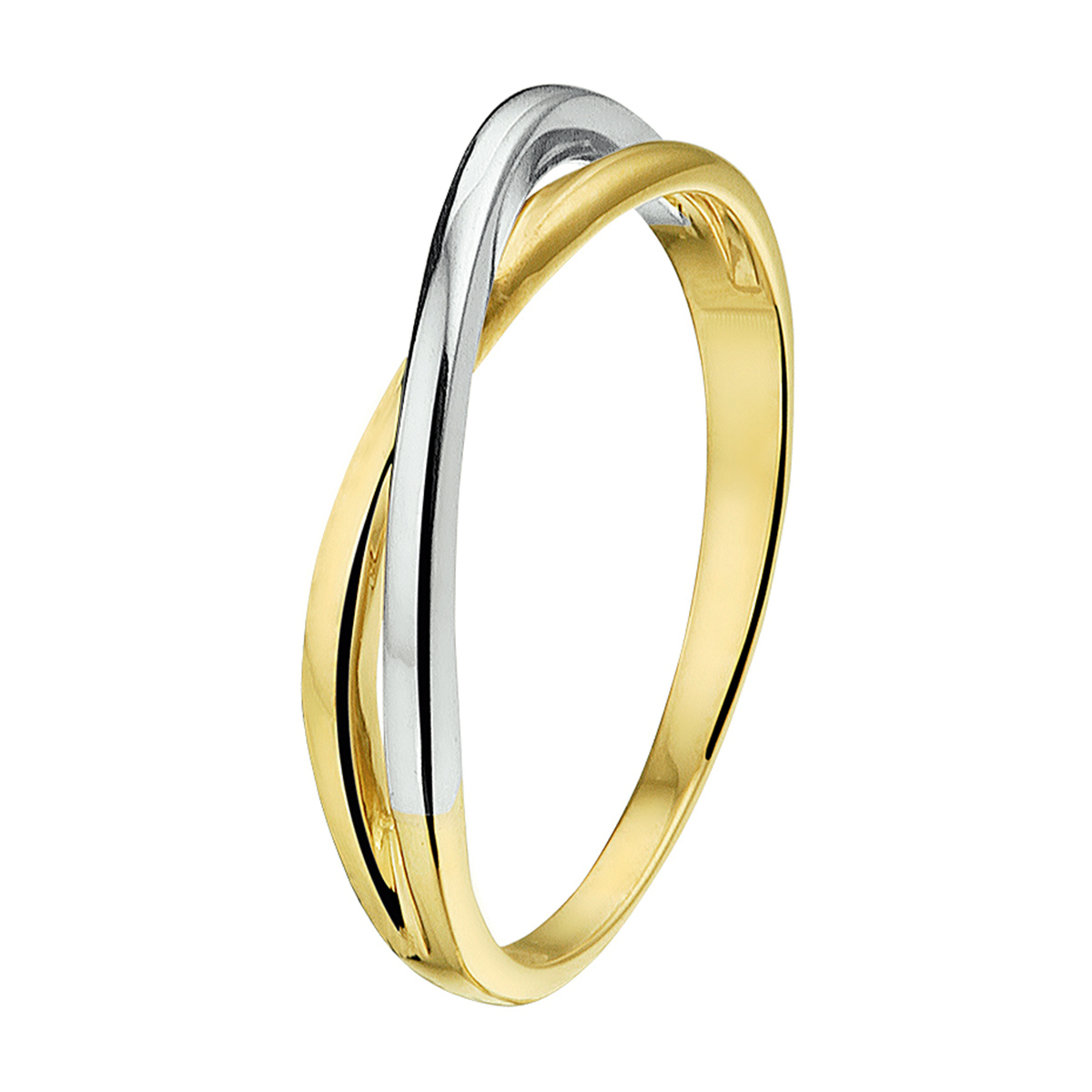 Chique bicolor geel en witgouden damesring van 4mm breed met een poli afwerking. Het fijne design en de 2 kleuren metaal maken geven deze ring een tijdloos ontwerp. Het design leent zich prima om te combineren met andere sieraden uit onze collectie of vanuit je eigen stash!. Zo creeer je elke keer weer een nieuwe look!.