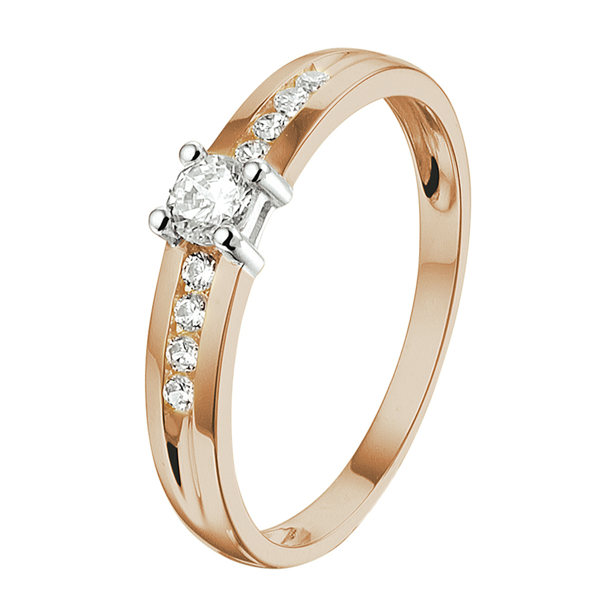 Stijlvolle bicolor rose- en witgouden ring met een schitterende rij van zirkonia. Tip: Combineer deze ring met bijpassende sieraden uit onze collectie of vanuit je eigen stash en creeer zo elke keer weer een nieuwe look.