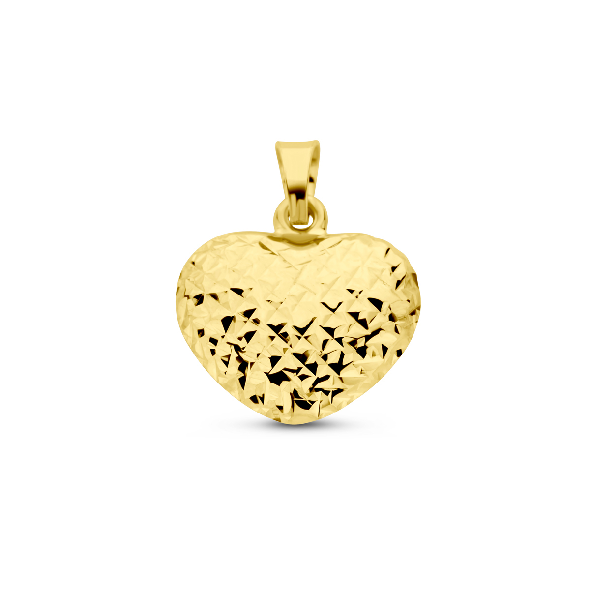 14k Geelgouden hanger uitgevoerd in de vorm van een hart. Het hart heeft een afmeting van 12x13.5mm.