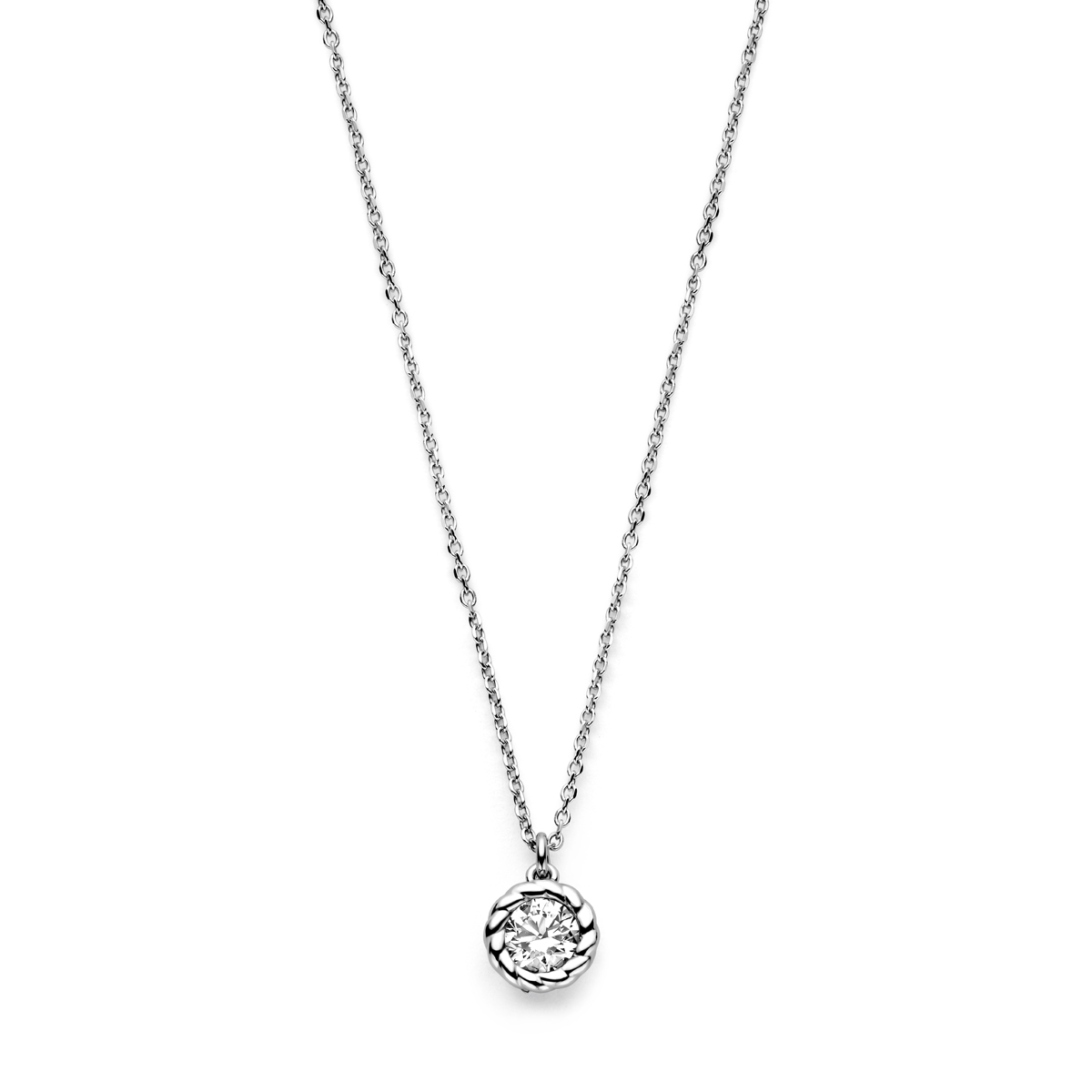 Gerhodineerd 925 zilveren collier uitgevoerd met zirkonia. Het collier heeft een draaglengte van 42cm met 3cm extensie. Uitgevoerd met karabijnsluiting.