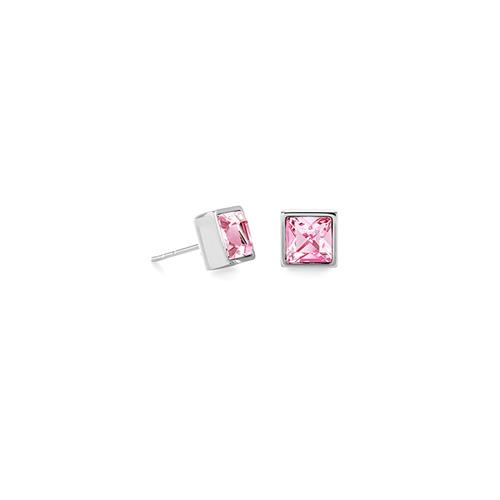 Coeur de Lion oorstekers, vierkant staal/roze Swar.