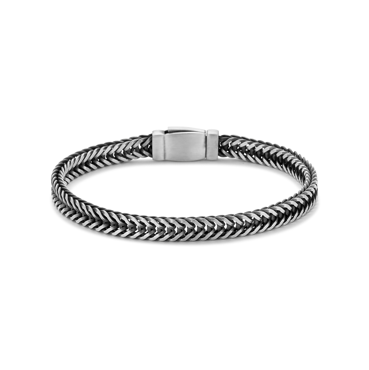 Geoxideerd 925 zilveren vossestaart armband met een schakelbreedte van 6.4mm. De armband is uitgevoerd met een karabijn sluiting.