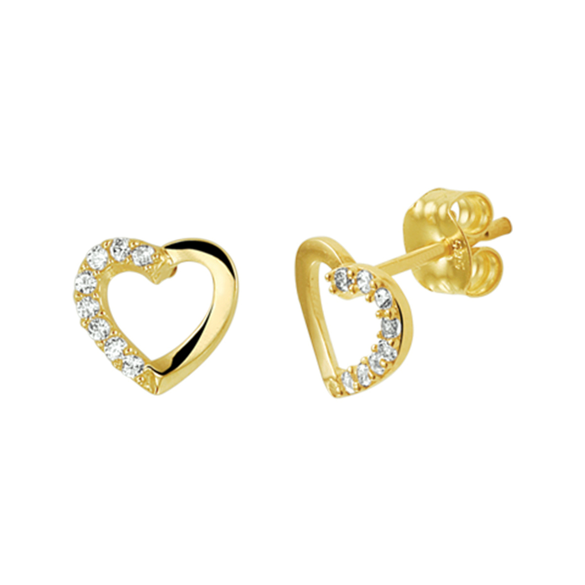 Geelgouden poli afgewerkt hart oorknoppen uitgevoerd met een luxe rijzetting van briljant geslepen zirkonia. De oorknoppen zijn te combineren met bijpassende sieraden uit onze collectie.