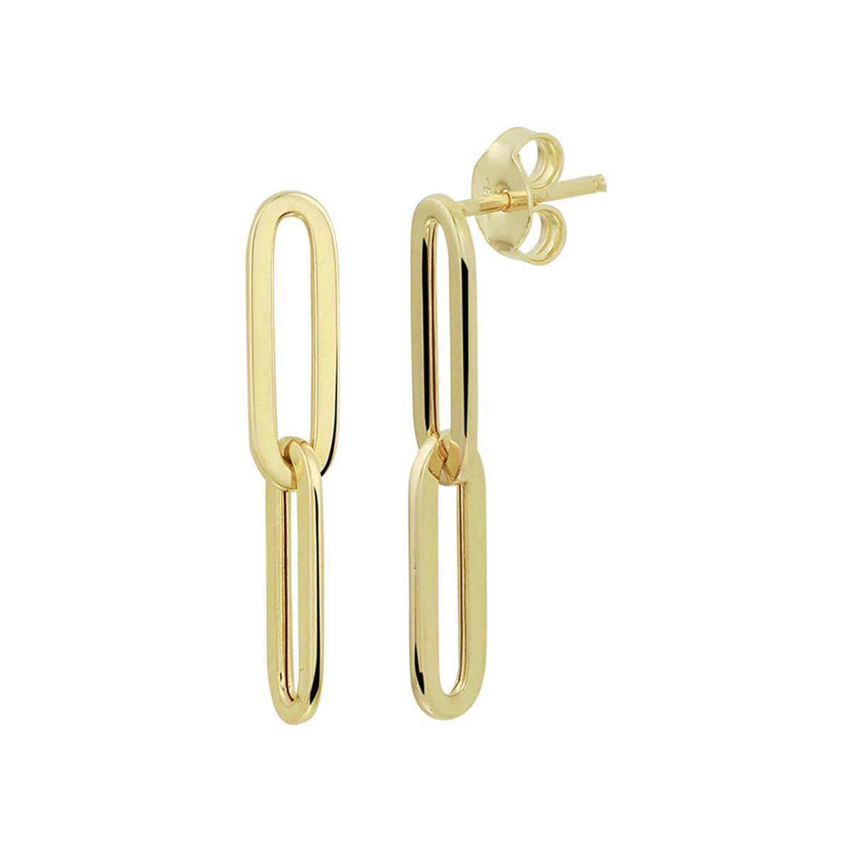 14k Geelgouden oorhangers. De oorhangers hebben een afmeting van 27x5mm.