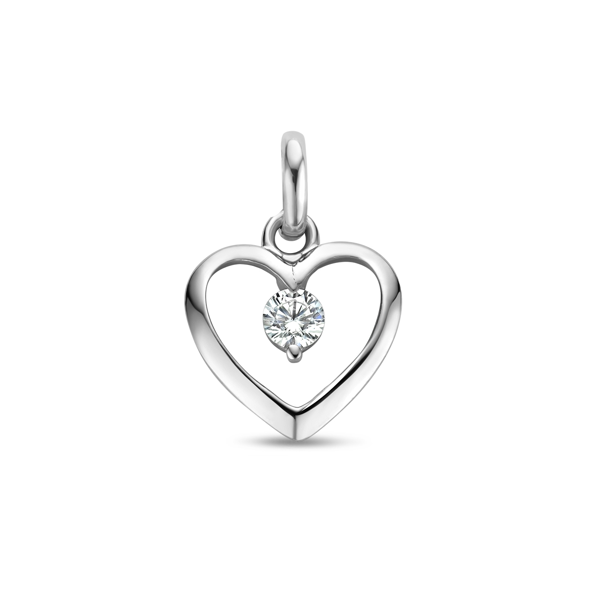 Gerhodineerd 925 zilveren hanger in de vorm van een hart uitgevoerd met zirkonia. Het hart heeft een afmeting van 10x10.5mm.