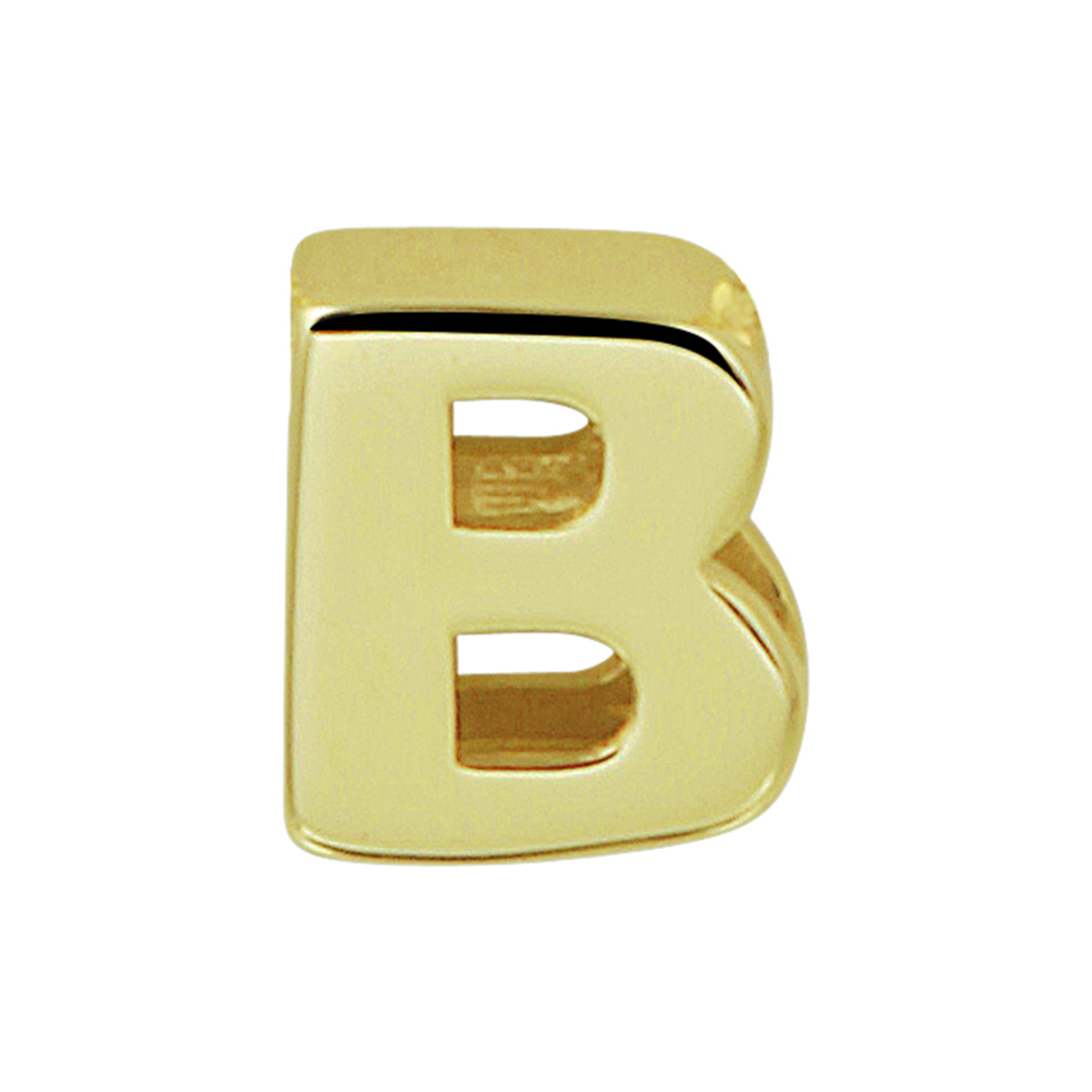 14k Geelgouden hanger uitgevoerd in de letter B. De hanger heeft een afmeting van 5.5x4.5mm.