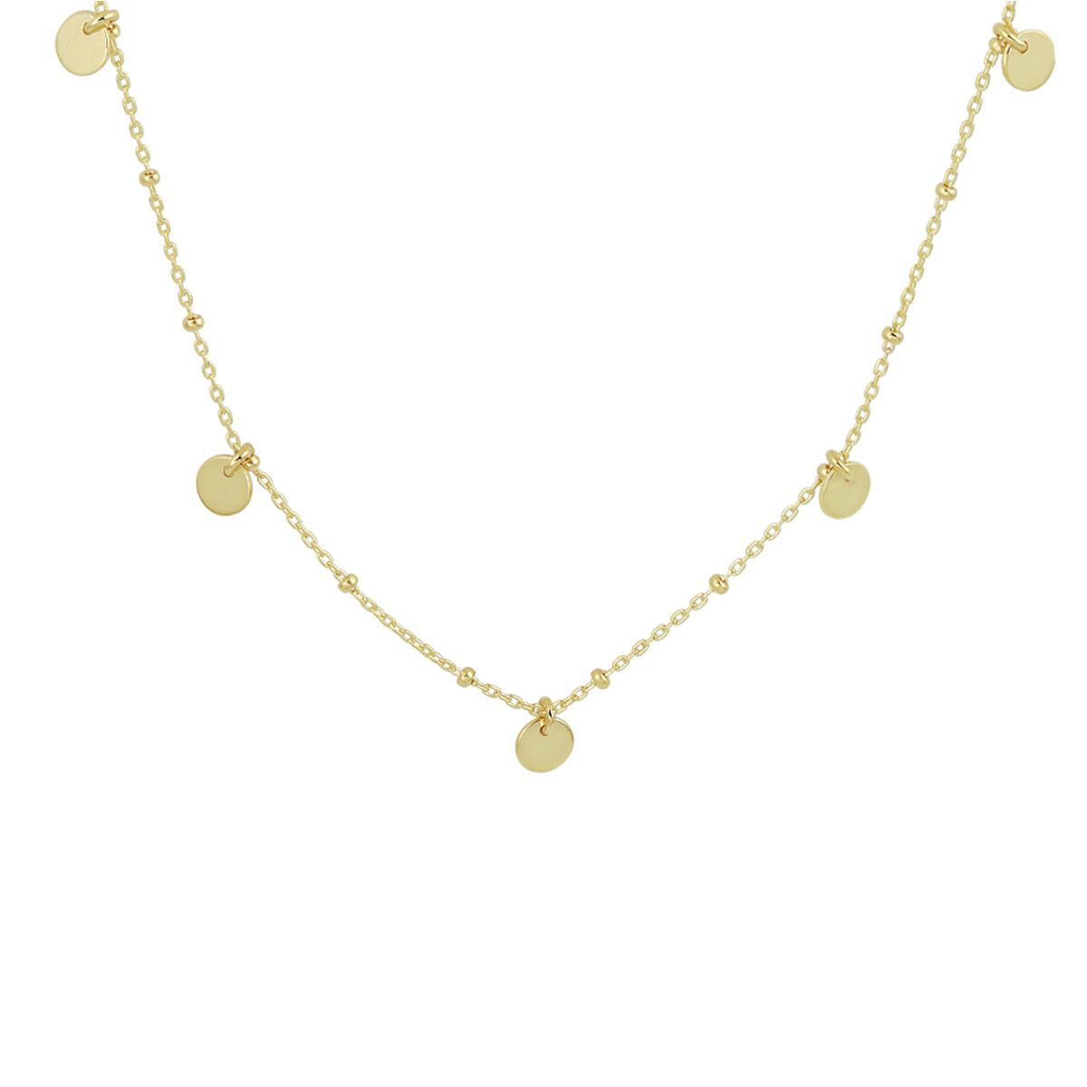 14k Geelgouden collier uitgevoerd met rondjes. Het collier heeft een draaglengte van 41cm met een extensie van 3cm. De rondjes hebben een diameter van 4mm.