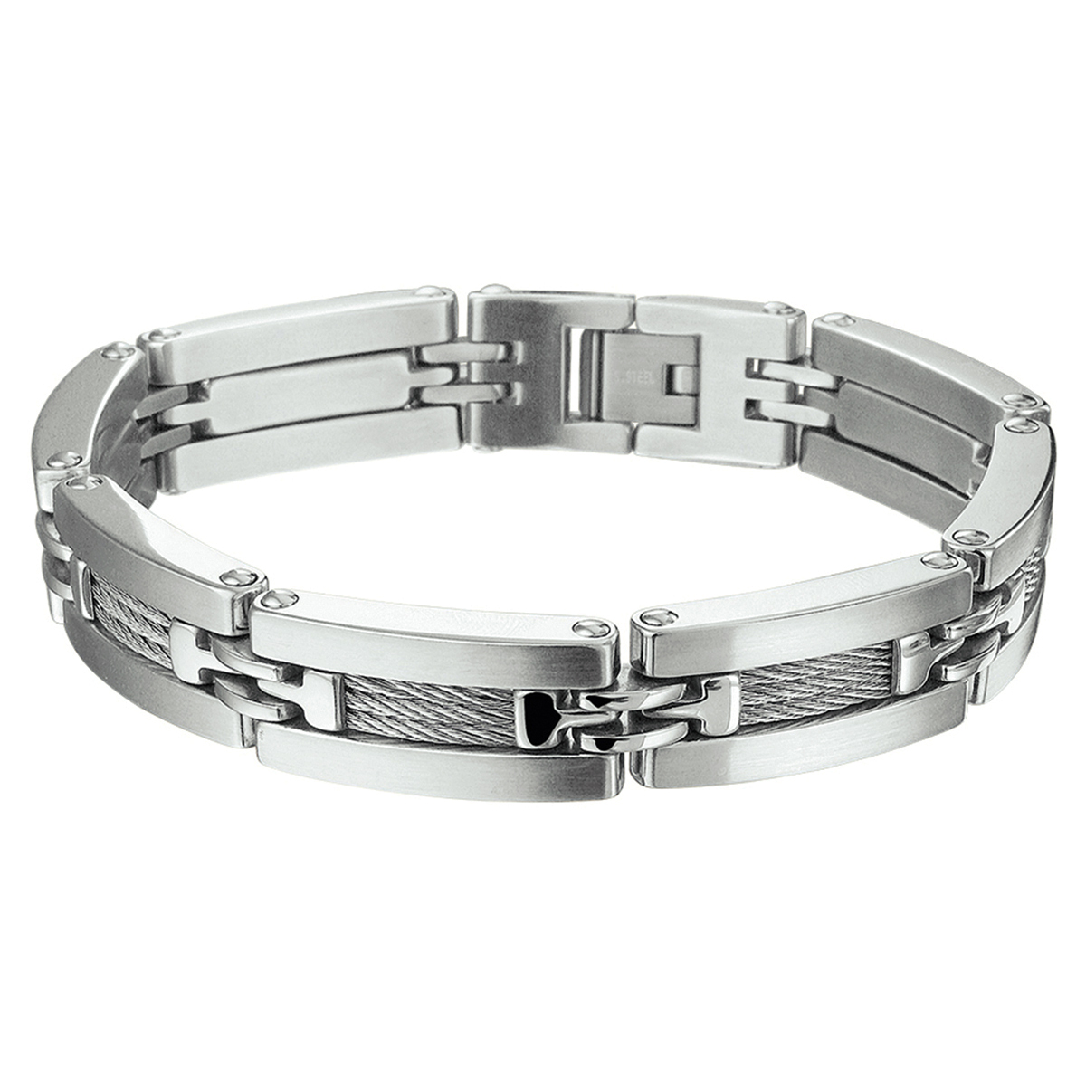 Beschrijving: Stalen armband met een poli/matte afwerking.
Doelgroep: heren
Breedte: 13 mm
Langste lengte: 21.5 cm