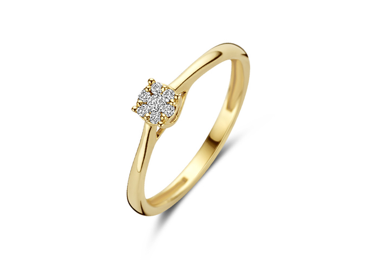 gouden Blush ring, rozetje+0.10ct mt54