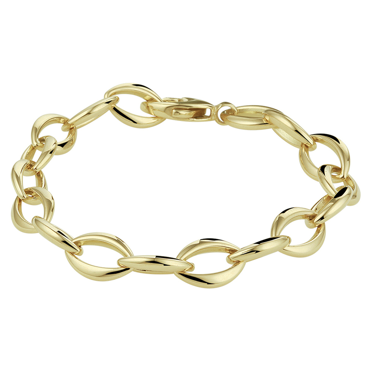 Geelgouden anker armband met een draaglengte van 19cm en een schakelbreedte van 8.8mm. De armband heeft een poli afwerking en is uitgevoerd met een stevige karabijn sluiting.