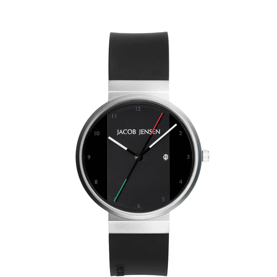Jacob Jensen horloge met kunststof band, titanium/saffier zwart