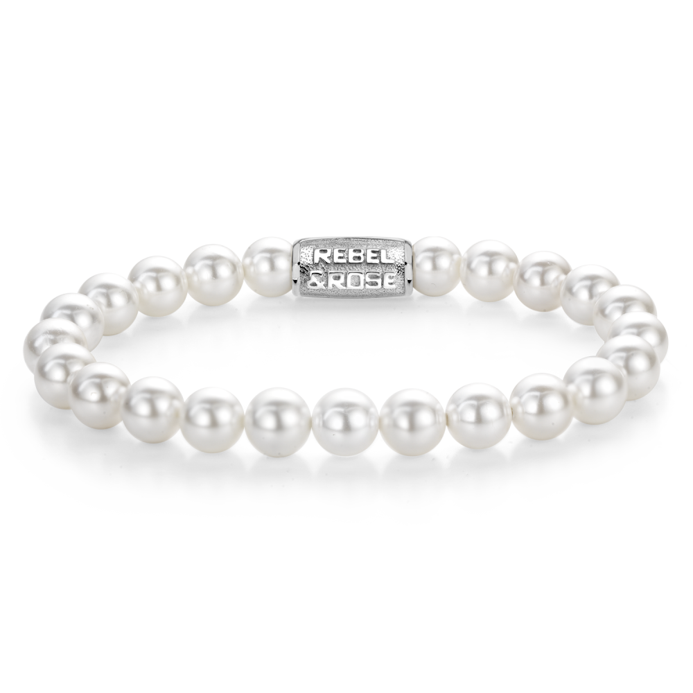 Armband van het merk Rebel & Rose. De armband heeft een hoogwaardige elastische stretch koord, met 8mm van Parels.