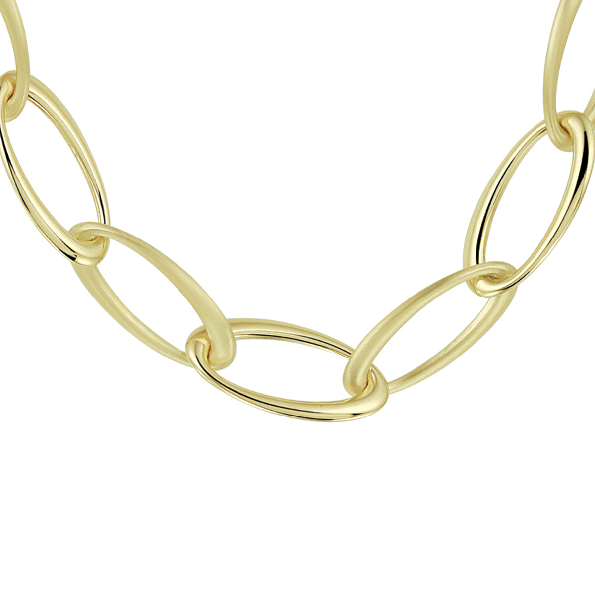 Beschrijving: Stijlvol geelgouden anker collier met een draaglengte van 45cm en een schakelbreedte van 13mm. Het collier heeft om en om poli en mat afgewerkte schakels. Uitgevoerd met een stevige karabijn sluiting.