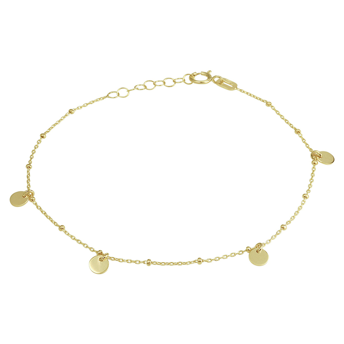 14k Geelgouden armband uitgevoerd met rondjes. De armband heeft een draaglengte van 16cm met een extensie van 2cm. De rondjes hebben een diameter van 4mm.