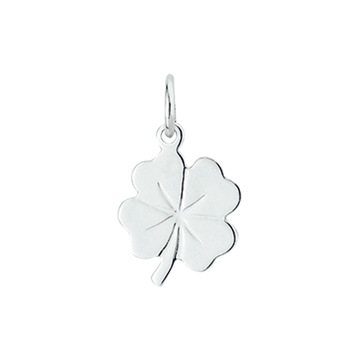 14-karaats witgouden bedel/hanger Klavertje vier. 
Breedte: 10.5 mm. Hoogte: 14 mm