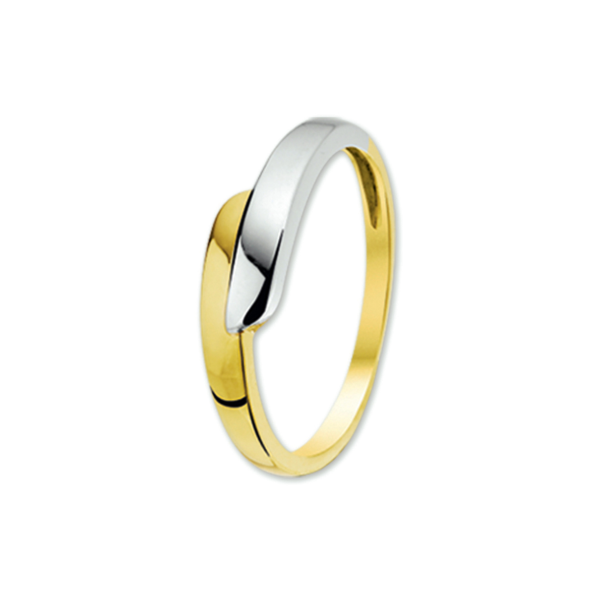 Bicolor wit- en geelgouden ring. 
Ringmaat: 17.00 mm (53)