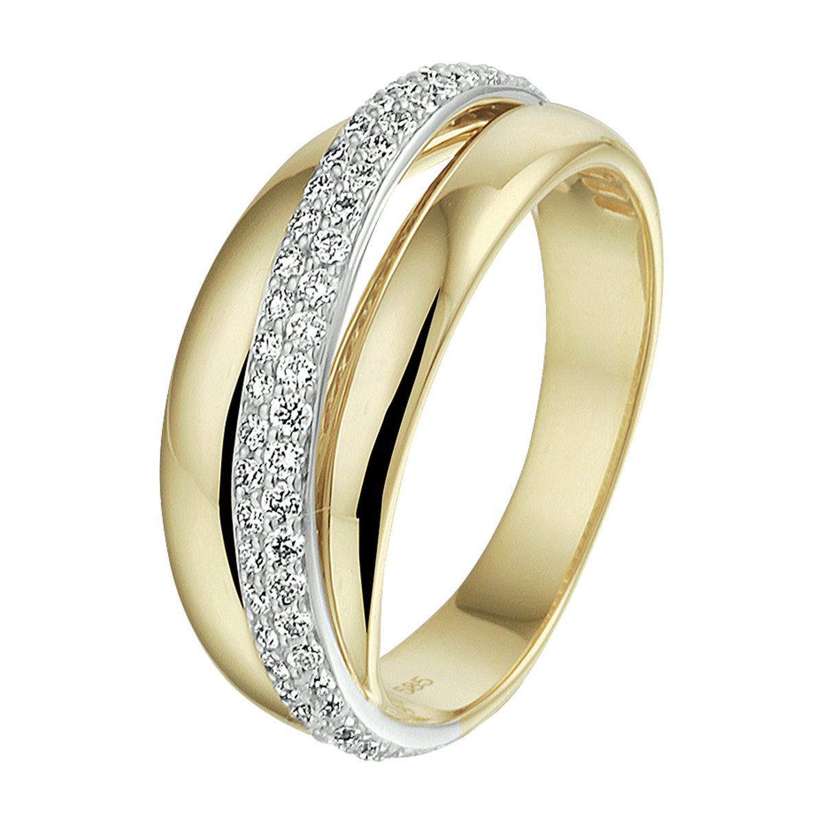 14.kt bi-colour brilj ring Q415 0.47 ct H-SI mt.54