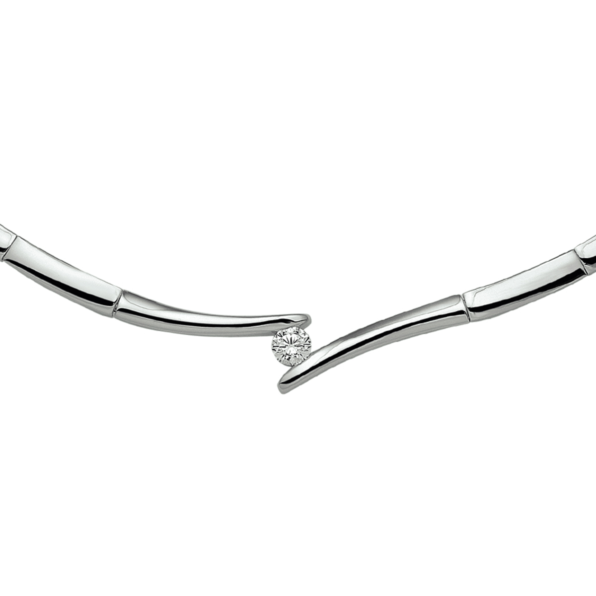 Zilveren choker - Gerhodineerd - Zirkonia - 42+3 cm
