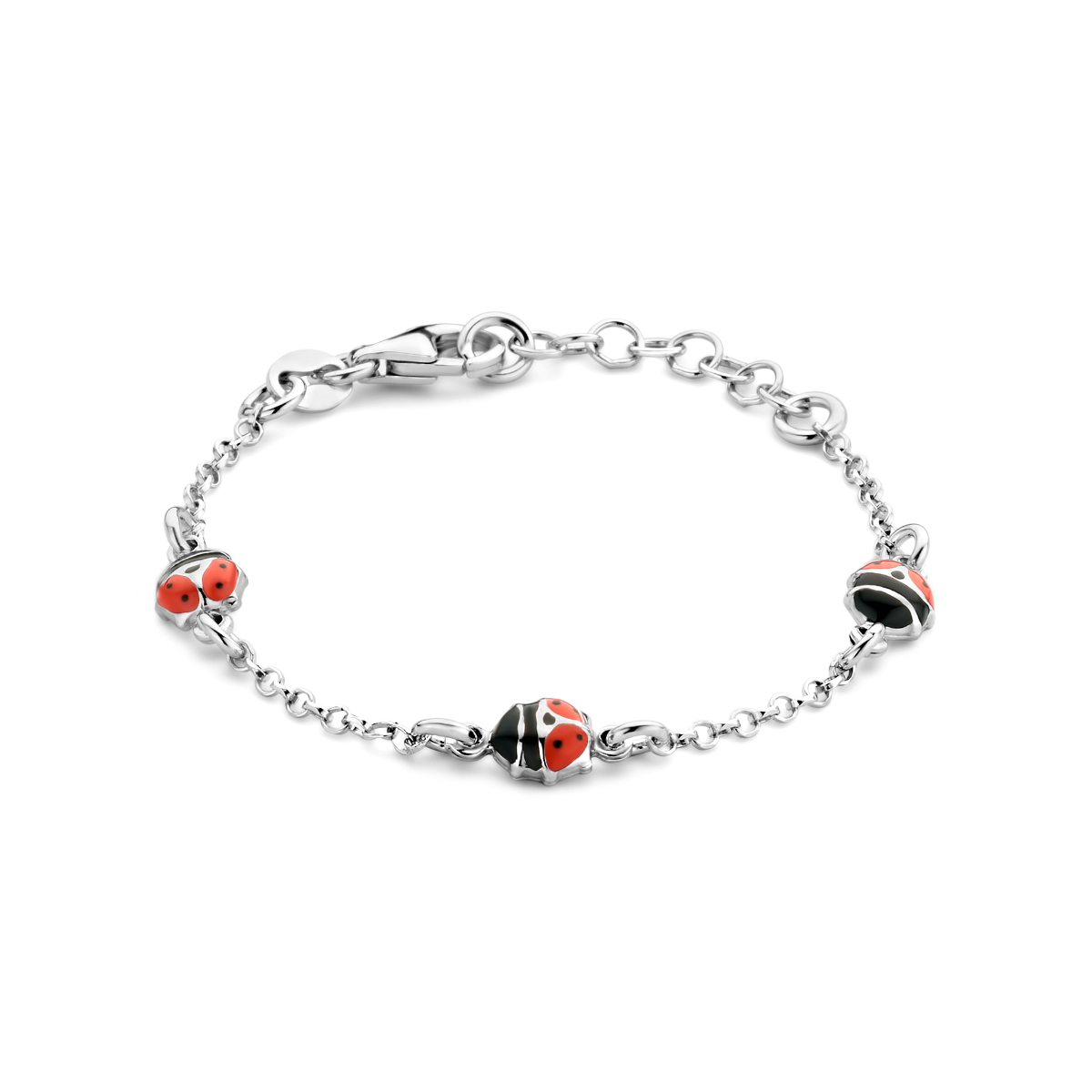 Deze prachtige zilveren armband met lieveheersbeestjes heeft een schattig en speels ontwerp dat gegarandeerd de aandacht trekt. De armband is gemaakt van hoogwaardig zilver en is verstelbaar, zodat hij perfect om elke pols past. Draag deze armband alleen voor een subtiele look of combineer hem met andere sieraden voor een statement look. De beste manier om deze armband te dragen is om hem strak om je pols te laten zitten, zodat de lieveheersbeestjes goed zichtbaar zijn. Deze armband is een perfect cadeau voor jezelf of een geliefde.