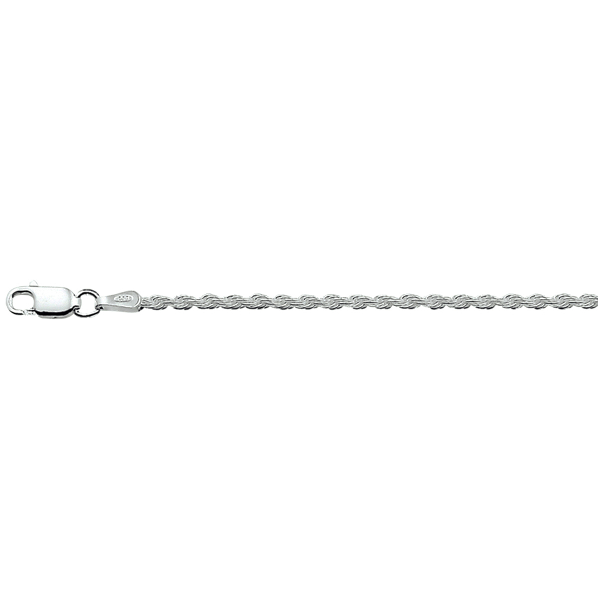 Gerhodineerd 925 zilveren enkelbandje uitgevoerd met een karabijn sluiting. Het enkelbandje heeft draaglengtes van 24 en 26cm. De schakelbreedte is 2mm.