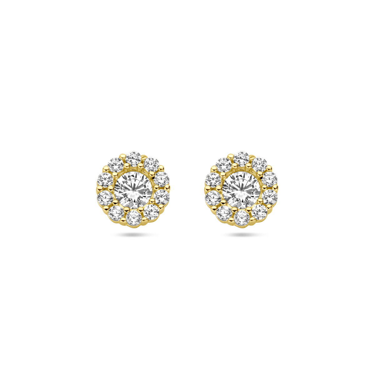 14k Geelgouden oorknoppen uitgevoerd met zirkonia. De oorknoppen hebben een diameter van 6.5mm.