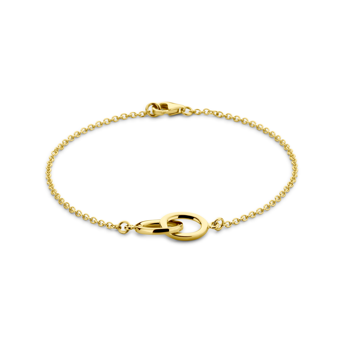 14k Geelgouden armband uitgevoerd met ovale elementen. De armband heeft een schakelbreedte van 1.7mm en een draaglengte van 19cm.
