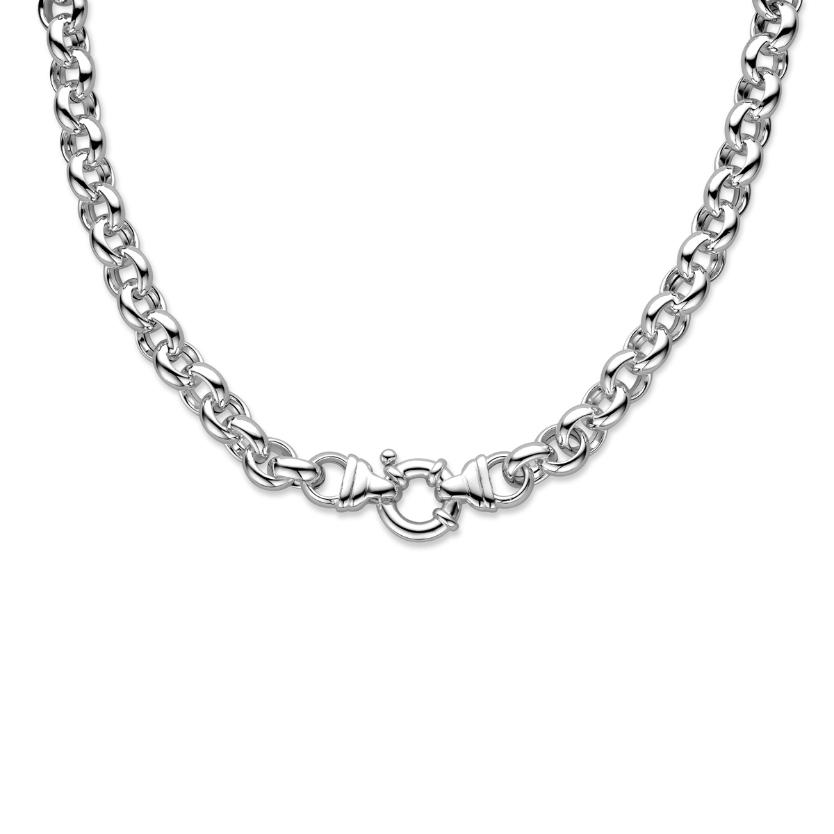 Zilveren collier met jasseron schakel.

Gender: dames
Breedte: 11 mm
Langste lengte: 50 mm