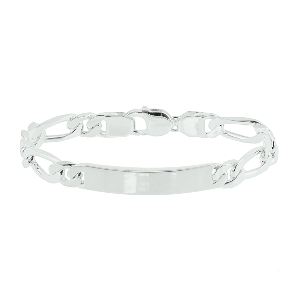 Zilveren graveerarmband. De lengte bedraagt 21cm en de breedte van de graveerplaat bedraagt 8mm. Langste lengte: 21 mm