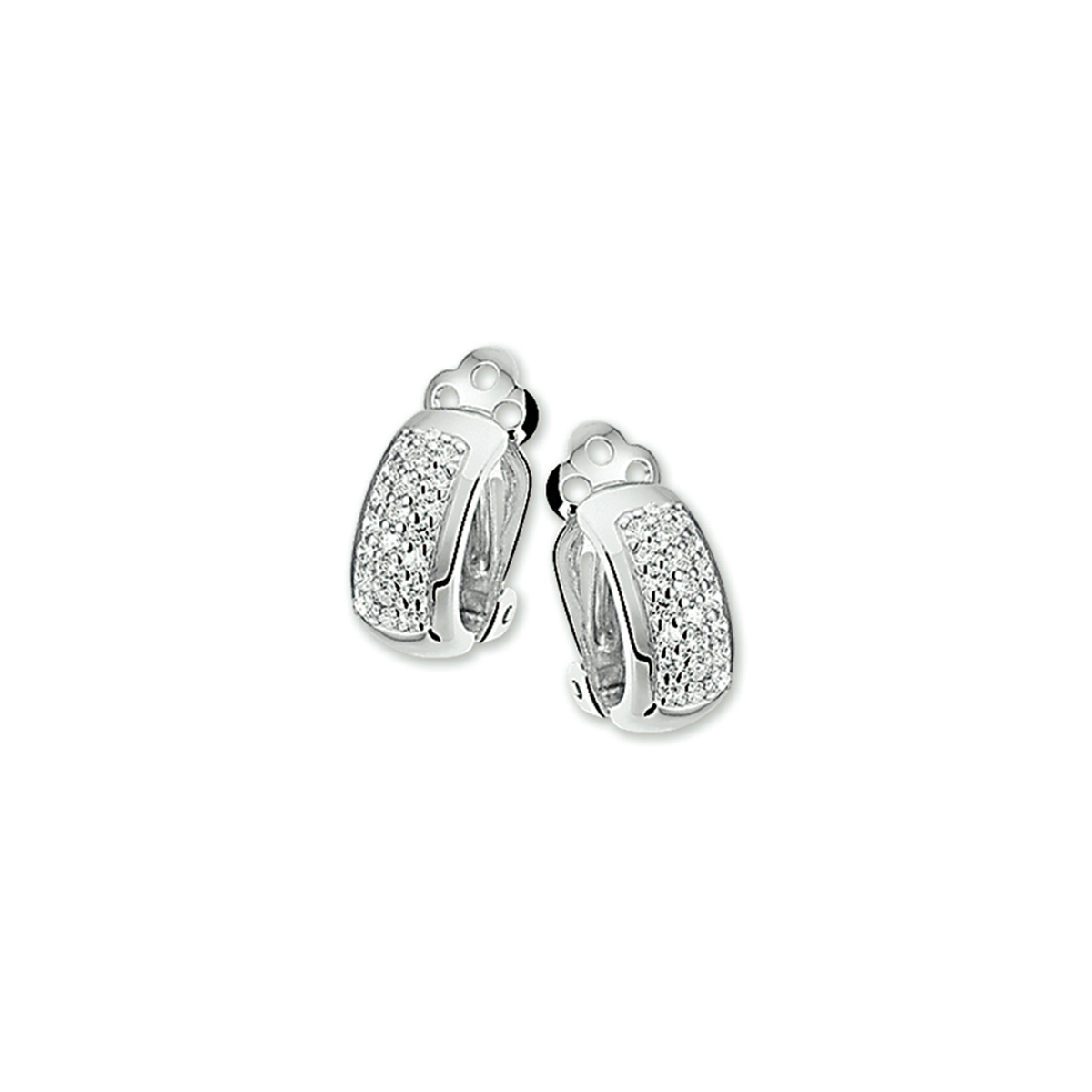 Beschrijving: Gerhodineerd zilveren oorclips met zirkonia. 
Verpakt per: 1
Doelgroep: dames
Breedte: 7 mm
Hoogte: 16.5 mm
Zetting: pave