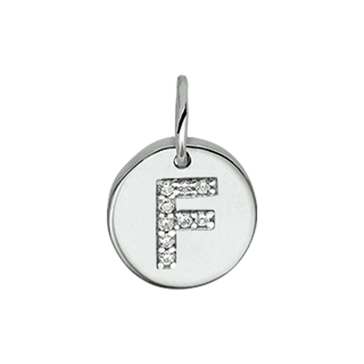 Beschrijving: Gerhodineerd zilveren bedel met de letter F en zirkonia. 
Uniekenummer serie: 35761
Verpakt per: 1
Doelgroep: unisex
Breedte: 9.5 mm
Zetting: entourage (rijzetting)
