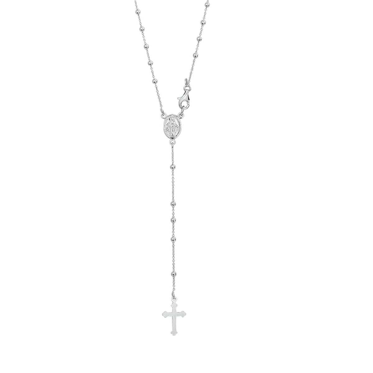 Beschrijving: Traditioneel is de rozenkrans een gebedsketting van de Katholieke Kerk. Maar in sieradenland is het daarnaast ook nog eens een fashionable item! Details: Gerhodineerd zilveren rozenkrans. 
Doelgroep: unisex
Langste lengte: 50 cm
