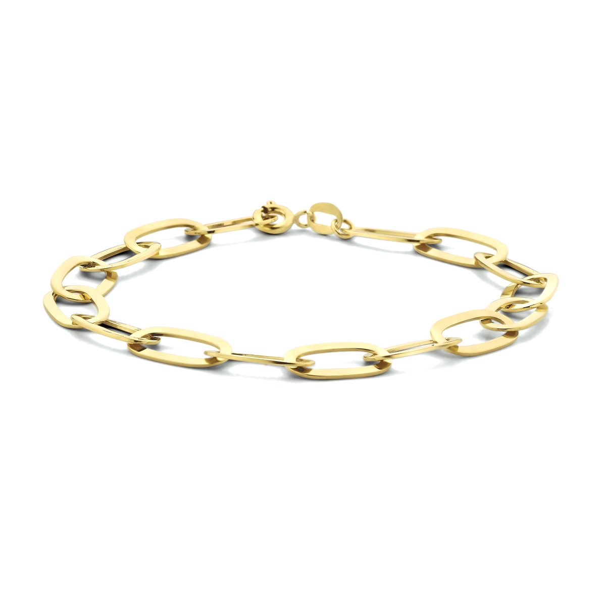 Geelgoud op 925 zilveren anker armband met een schakelbreedte van 8mm. De armband heeft een draaglengte van 19cm.