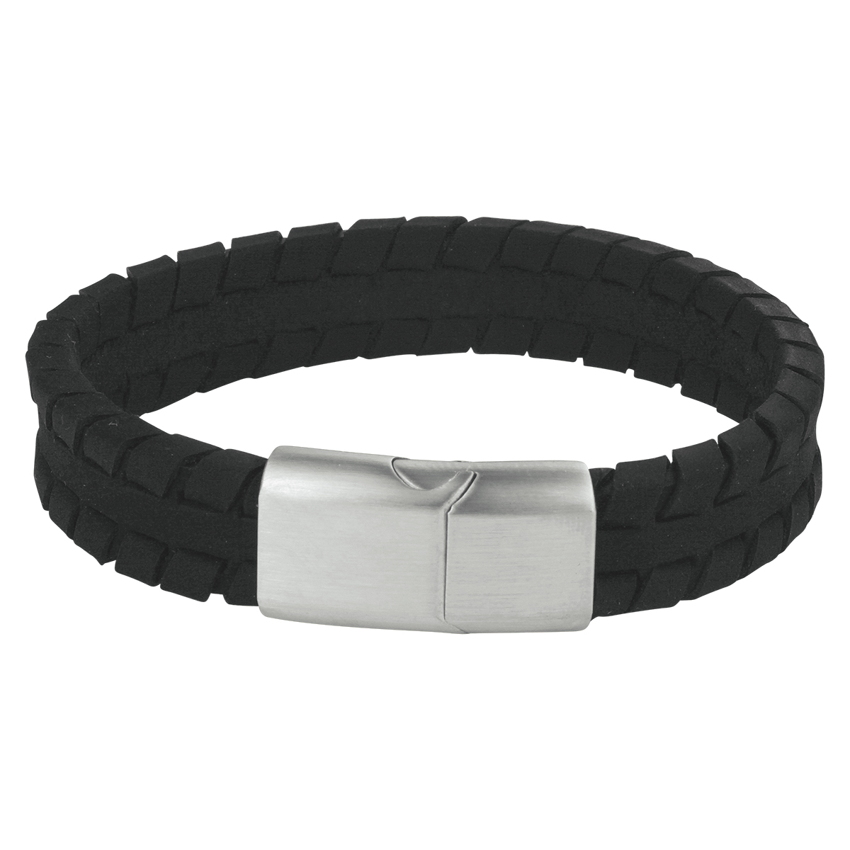 Edelstaal en leren heren armband met een lengte van 21cm en 12mm breed in de kleur zwart.