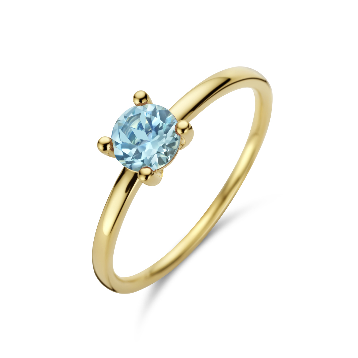 14k Geelgouden ring uitgevoerd met schitterend blauw topaas.